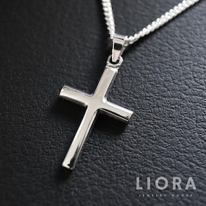 Colar de cruz sólida de prata esterlina 925, pingente de cruz, cruz simples, cruz grossa, pingente de cruz de Jesus, cruz grande, batizado, presentes de batismo