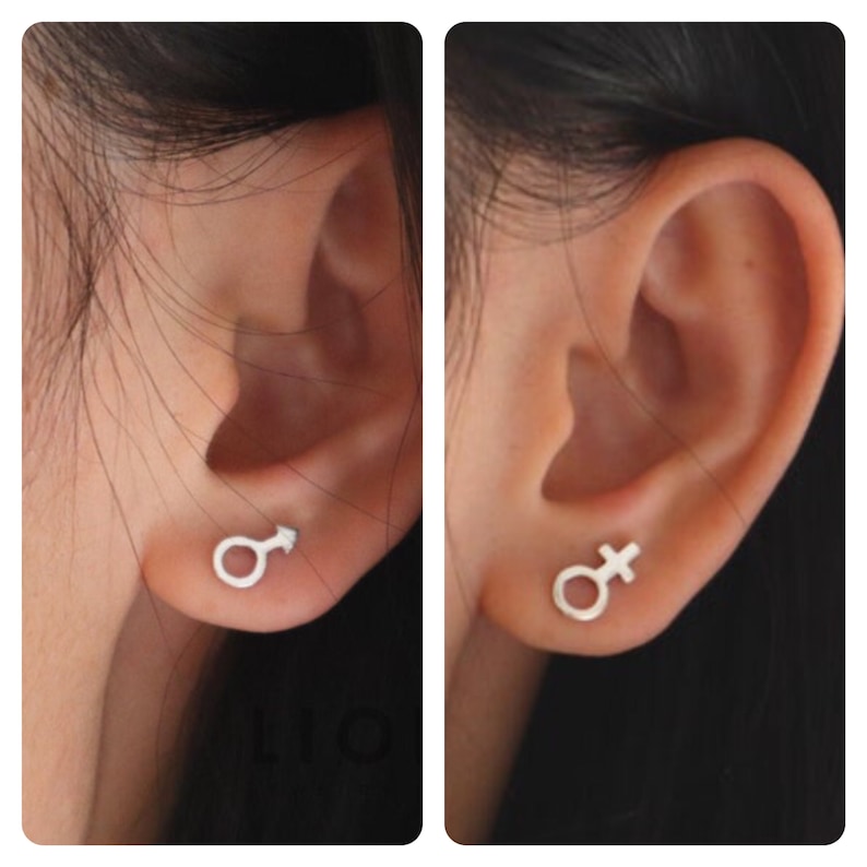 925 Sterling silver Male female symbol earrings, female symbol, male symbol, gender earrings, female sign, male sign, lesbian, gay, lgbt image 1