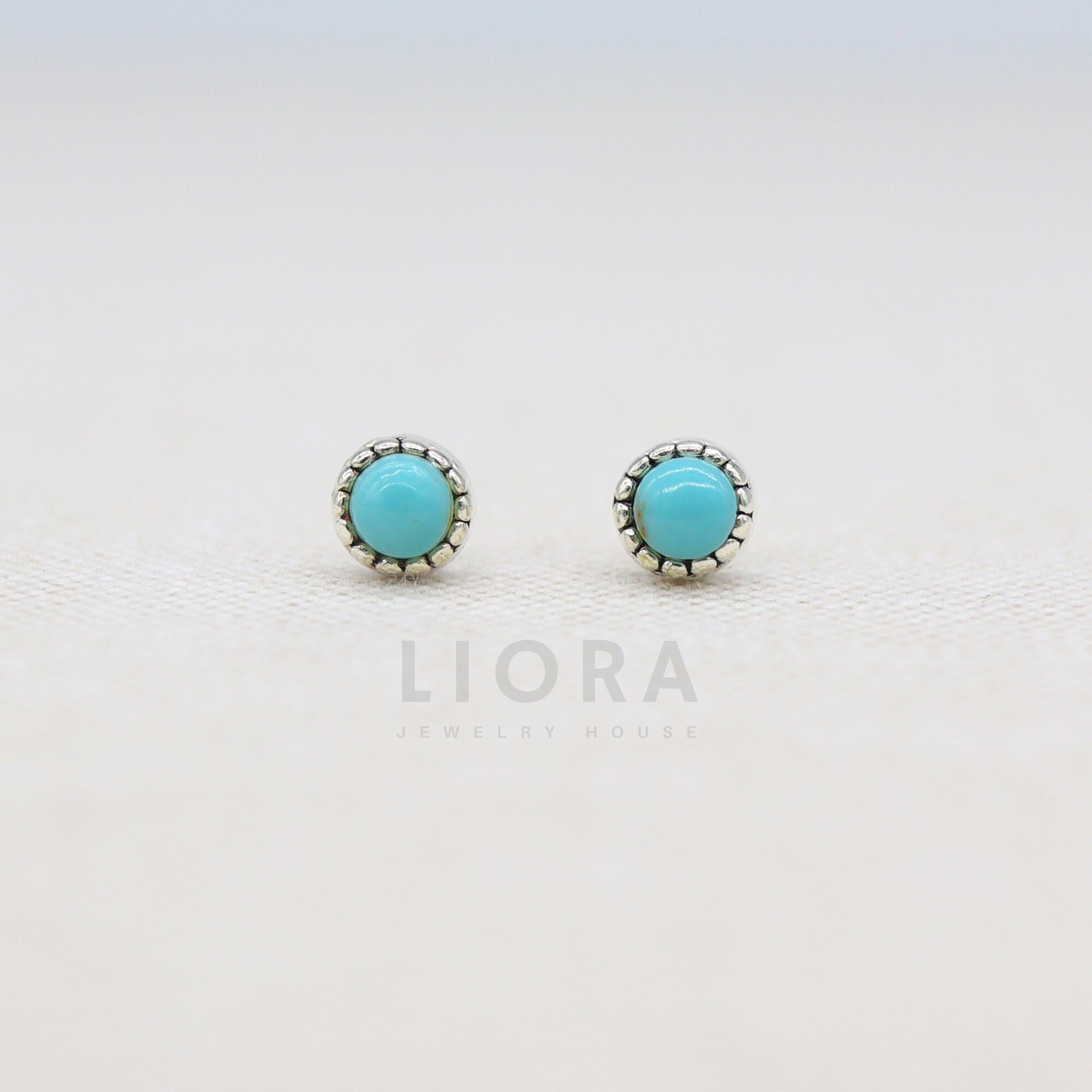 Amazon.com: 925 Sterling Silver 6mm Round Reconstructed Turquoise Gemstone  Stud Earrings - Small Classic Circle Studs | Handmade by MiYa Jewelry  Creations : Handmade Products