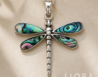 Collar de libélula de plata de ley 925, colgante de libélula de concha de abulón, joyería de libélula, regalo para amantes de la naturaleza, collar bohemio
