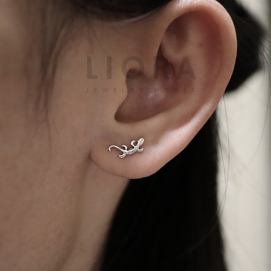 925 Sterling Silver Gecko Stud Earrings, Gecko Earrings, Silver
