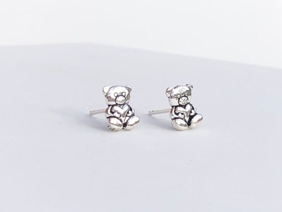 925 Sterling Silver Bear Earring, Teddy Bear Stud Earrings