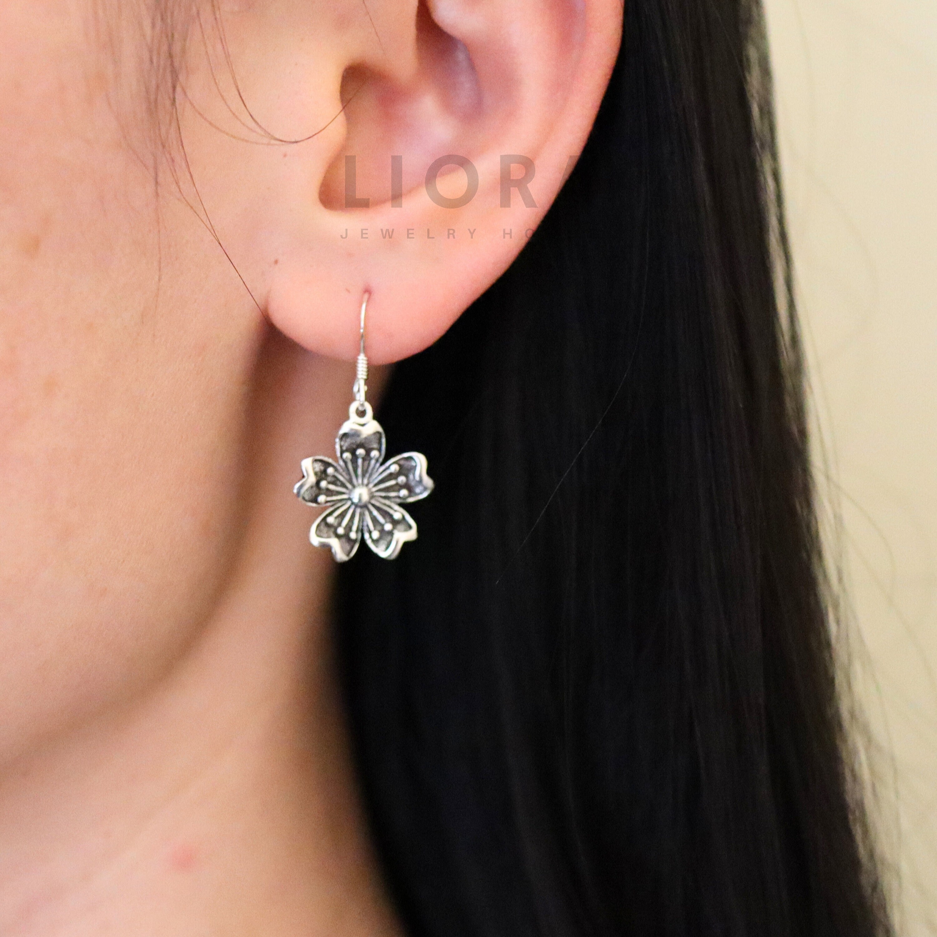 925 Sterling Silver Flower Earrings, Flower Dangle Earrings