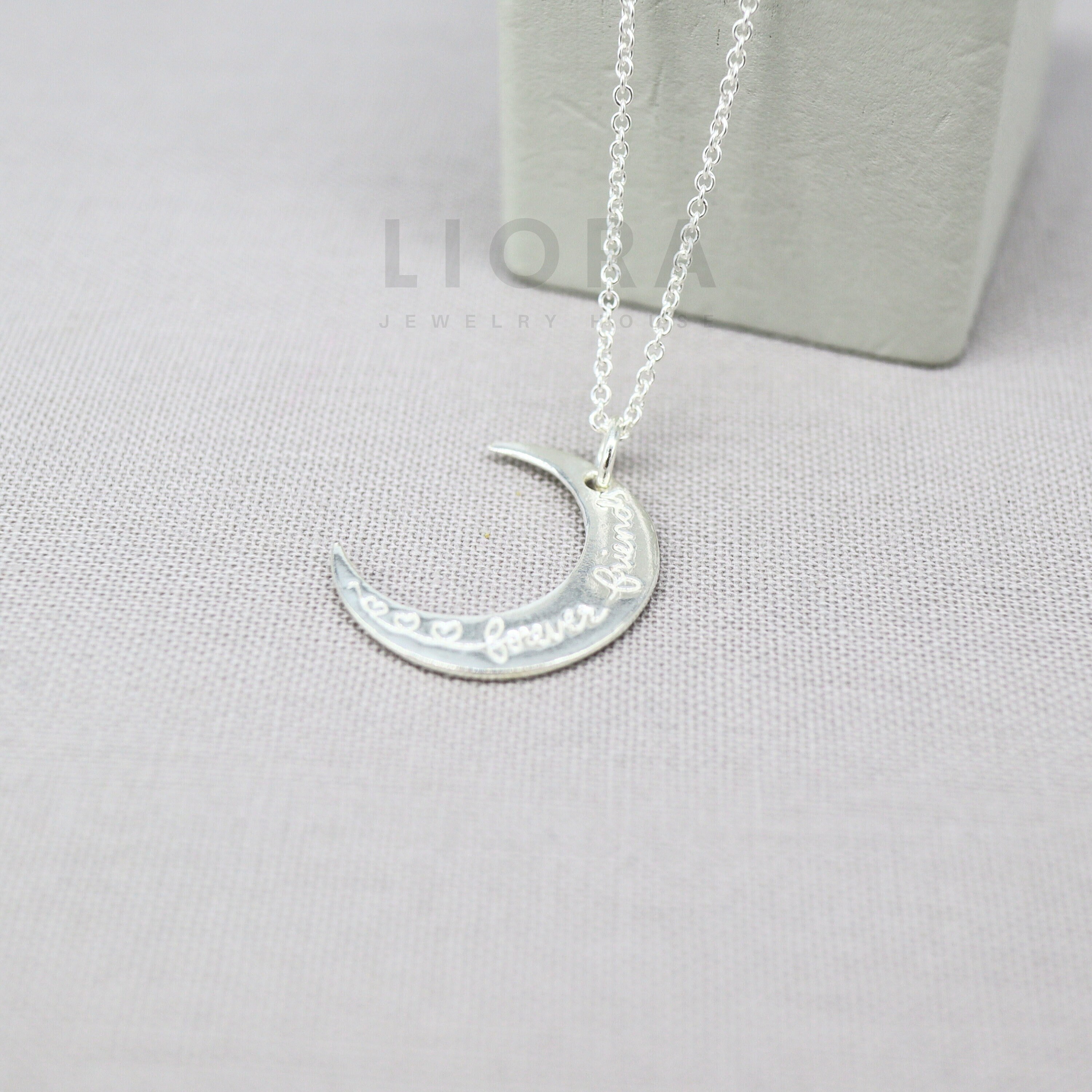 925 Sterling Silver Moon Pendant Necklace, Forever Friend