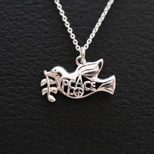 925 Sterling Silver Dove Pendant Necklace, Peace Dove Necklace, Bird Necklace, Bird Pendant, Flying Bird, Dove Pendant, Gift For Her