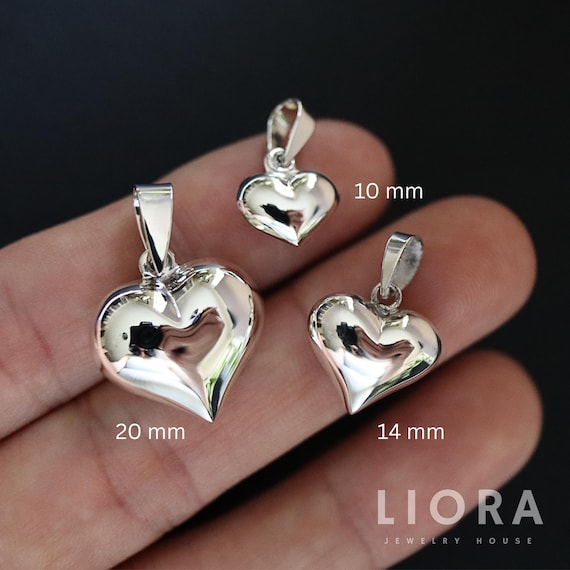925 Sterling Silver Heart Pendant Necklace, Heart Necklace, 3D