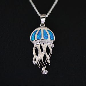 925 Sterling Silver Blue Opal Jellyfish Pendant Necklace, Opal Jellyfish Pendant, Opal Jellyfish, Jellyfish Necklace, Jellyfish Gift