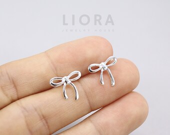925 Sterling Silver Ribbon Bow Stud Earrings, Bow Earrings