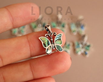 Collana a farfalla con conchiglia di abalone | Ciondolo in argento con