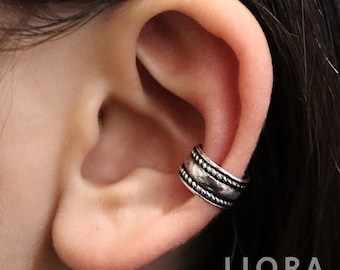 Antique Sterling Silver Ear Cuff, Double Band Cartilage Clip On
