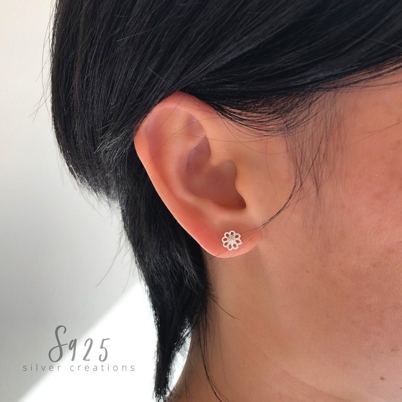 flower handmade earring small flower earring handmade earrings Flower earrings stud earring Flower Sterling Silver Stud Earrings