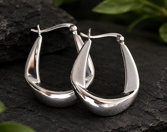 925 Sterling Silver Teardrop Hoop Earrings – Chunky Minimalist Statement Jewelry