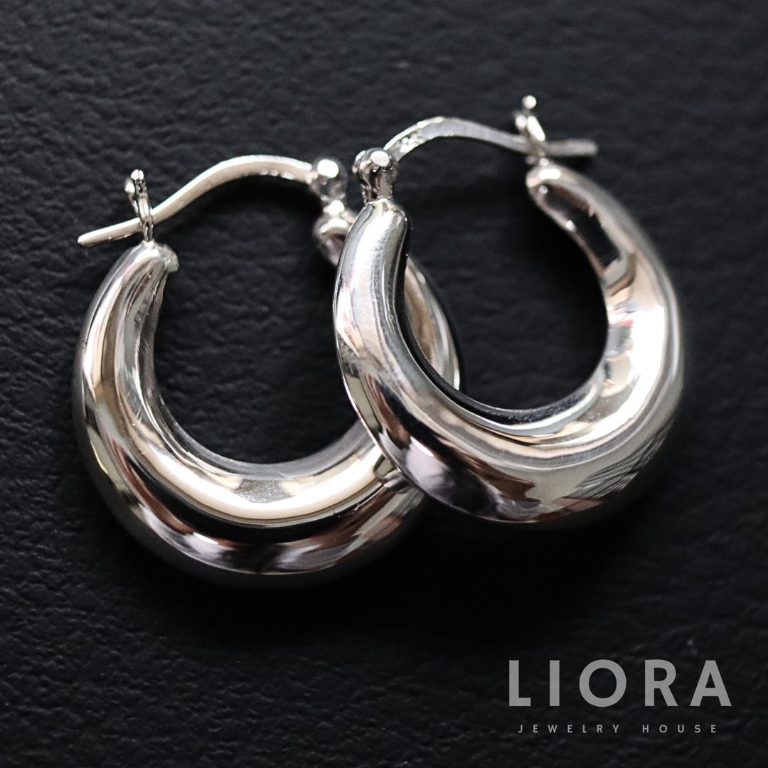 25mm Silver Bold Dome Hoop Earrings, Chunky Hoop Earrings