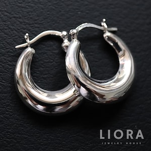 25mm Silver Bold Dome Hoop Earrings, Chunky Hoop Earrings, Silver Hoop Earrings, Thick Hoops, Large Hoops, Woman Hoop Earrings, Gift for her