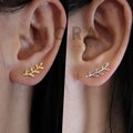 925 Sterling Silver Olive Branch Ear Climber, Olive Earrings, Olive Ear Climber, Leaf Earrings, Leaf Studs