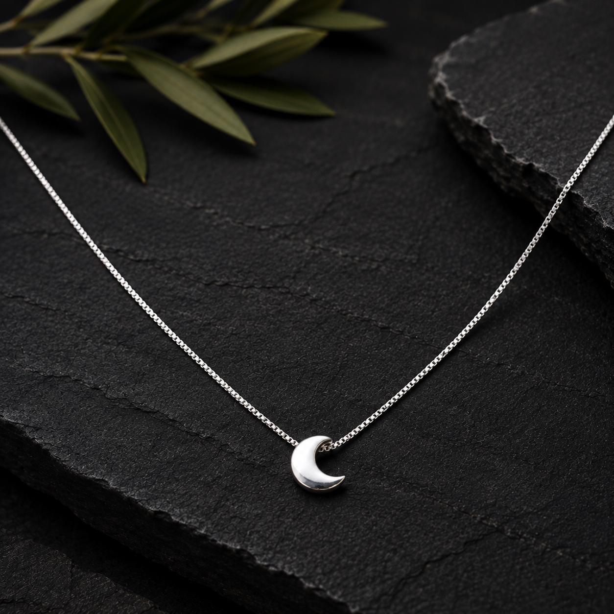 925 Sterling Silver Crescent Moon Necklace, Delicate Celestial
