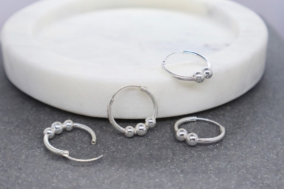 Silver シルバー925 Ball Hoop Earring 925 Sterling Silver Hoop With Balls Earrings, Balls Hoop