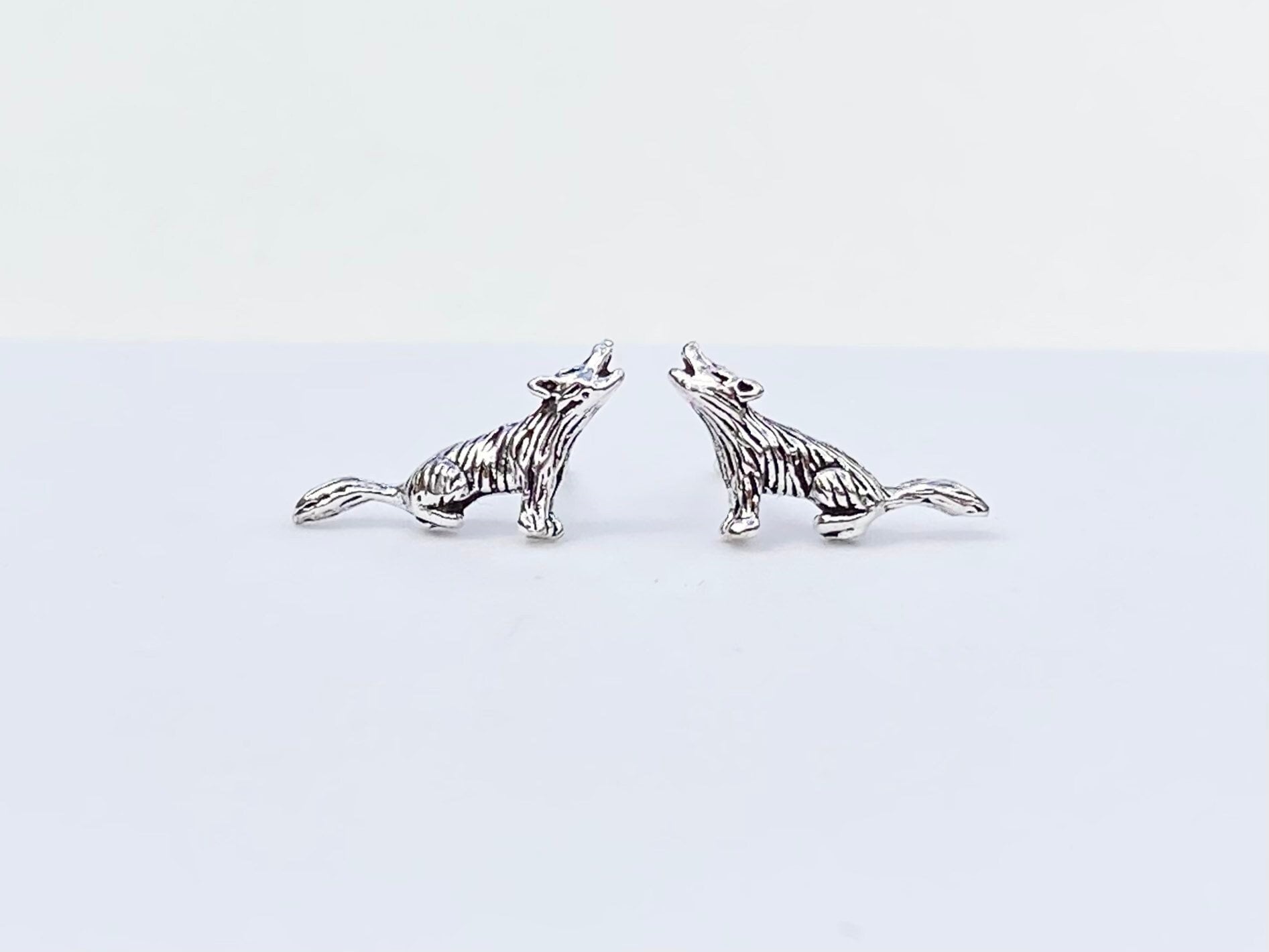 925 Sterling Silver Wolf Stud Earrings, Wolf Earrings, Dog