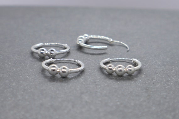 925 Sterling Silver Hoop With Balls Earrings, Balls Hoop