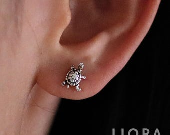 Sterling Silver Turtle Stud Earrings, Animal Jewelry