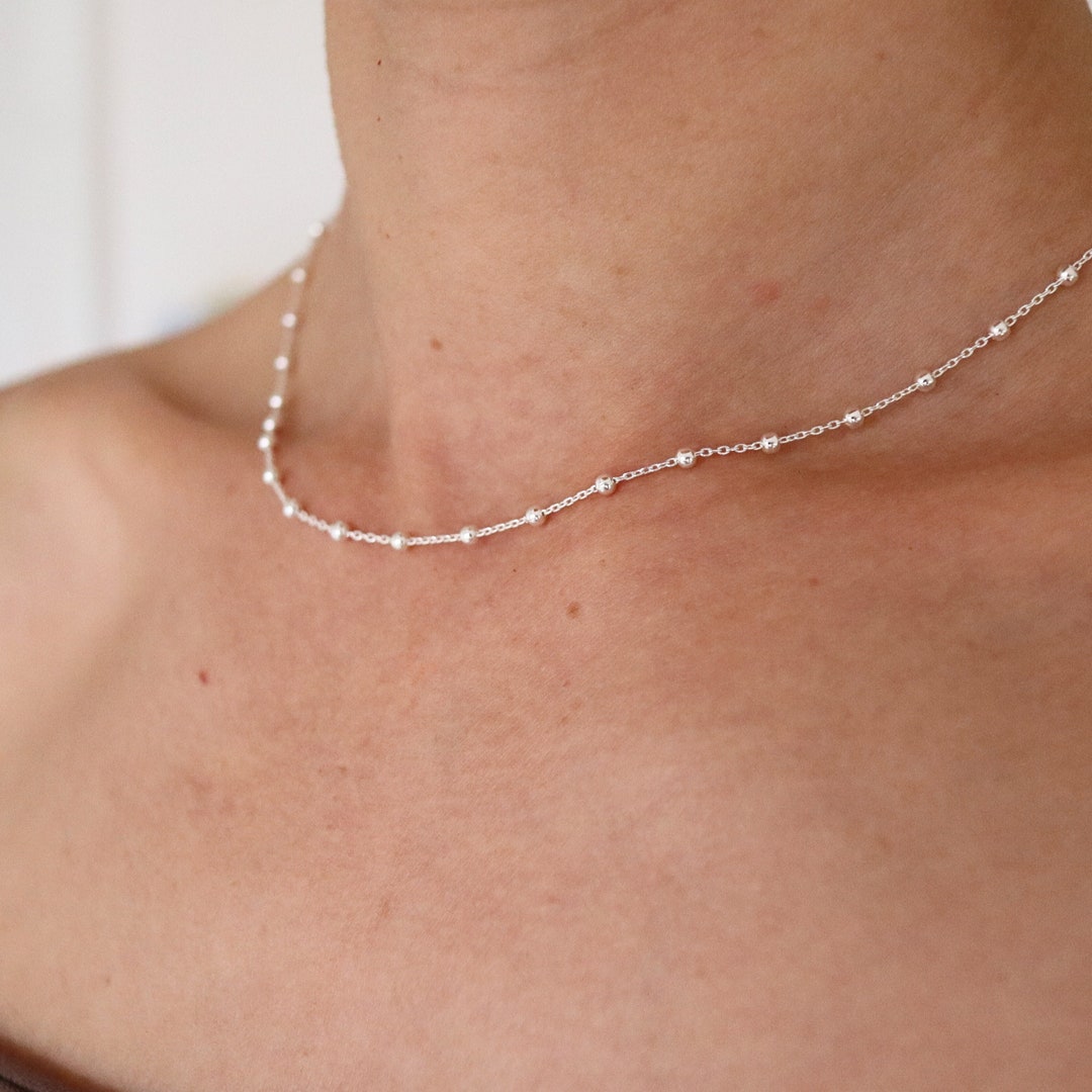 【just LoveR.】Billy Layred Necklace + Ball + Chain Neckless 925 Sterling Silver Solid Ball Chain, Bead Chain, Satellite
