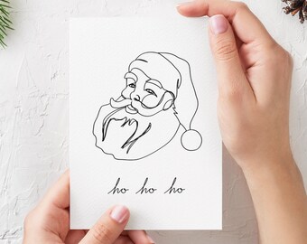 Minimalistische Weihnachtskarte | Weihnachtsmann Ho Ho Ho | Strichzeichnung Art