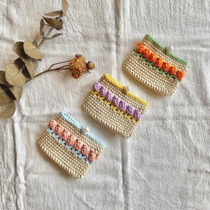 Handgemaakte haak mini kaarthouder|Tulip kaart geval|Bloem kaarthouder|Crochet portemonnee|Crochet gebreide munt portemonnee|Cafe / gift card houder|Cute Pouch