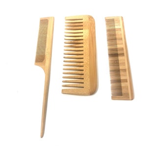 Bamboo Comb Set | Long handle Comb | Pin Tail Comb | Small Comb | Plastic Free | Natural Bamboo | Heat Resistant Rubber