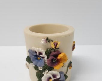 Pansy Collection by Cherison Enterprises, Inc Hand-painted Candle Holder from China Flowers Beige 3" High