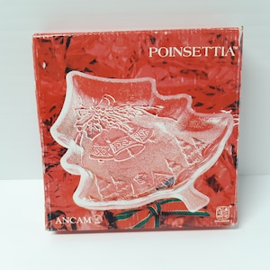 Poinsettia Arbre de Noël en forme de plaque de verre Candy Dish Ancam 7.5 « Red Box Festive Holiday