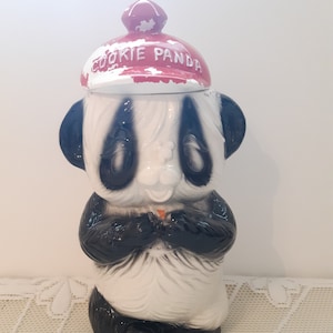 Vintage Ceramic Panda Bear Cookie Jar 12&quot; High Honey Bee Giftcraft Japan
