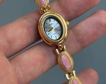 Vintage Style Gold Tone Uhr mit rosa Stein Akzente Jewerly Armband