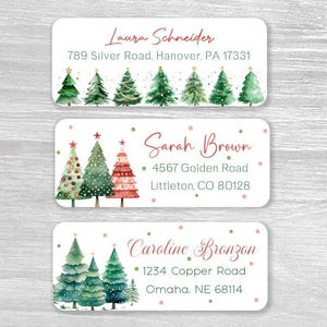 Set di 48 etichette personalizzate per indirizzo di ritorno di alberi di Natale, adesivi con nome personalizzato, A909