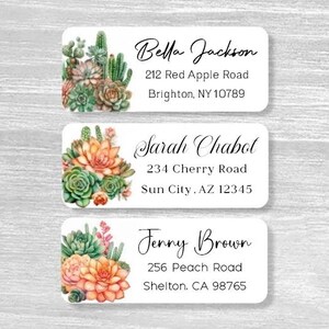 Set di 48 adesivi personalizzati con nome personalizzato di cactus, succulente e cactus, etichette postali per indirizzo di ritorno
