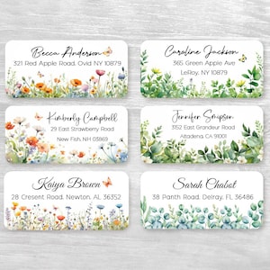 Set di 48 etichette personalizzate con indirizzo di ritorno per matrimonio, eleganti fiori di campo, verdi, primaverili ed estive, adesivi personalizzati