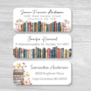 Set of 48 Springtime Library Personalized Book-theme Return Address Labels, Teacher&#39;s Gift, Return Address Stickers, Custom Labels, A930