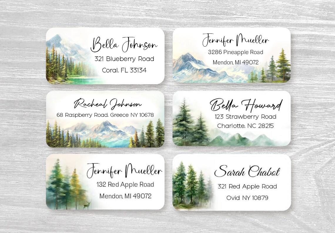 Set of 48 Personalized Oil painting Trees Mountain Woodland Landscape Spring Summer Return Address Stickers, Custom Labels