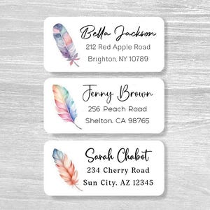 Set von 48 personalisierte Aquarell Pastell Feder Boho Adressaufkleber, Housewarming Geschenk, benutzerdefinierte Aufkleber, Umschlag-Dekor