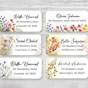 Set von 48 personalisierte elegante klassische Wildblumen Hochzeit Frühling Einweihungsgeschenk Adressaufkleber, individuelle Aufkleber