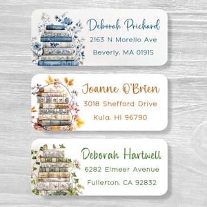 Set of 48 Seasons Library Personalized Book-theme Return Address Labels, Teacher&#39;s Gift, Return Address Stickers, Custom Labels, A945