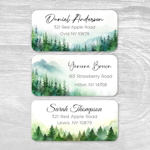 Personalized Trees Mountain Woodland Landscape Spring Summer Return Address Labels, Custom Stickers, housewarming gift