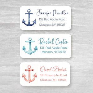 Set of 48 Personalized Nautical Sailor Anchor Wedding Housewarming Gift Return Address Labels, Custom Stickers