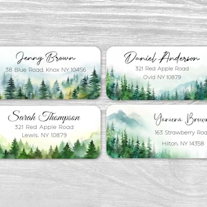 Set di 48 etichette personalizzate con indirizzo di ritorno per alberi, montagne, boschi, paesaggio primaverile ed estivo, adesivi personalizzati, regalo di inaugurazione della casa
