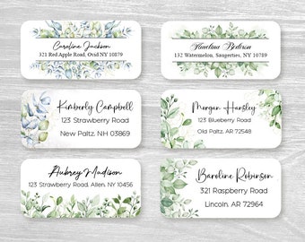 Set of 48 Personalized Elegant Classic Greenery Leaves Eucalyptus Wedding Spring housewarming gift Return Address Labels, Custom Stickers