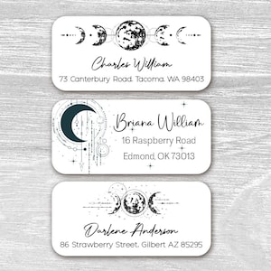 Set mit 48 Himmlischen, Vollmond, Mondphasen Adressaufklebern, Benutzerdefinierte Namensaufkleber, personalisierte Text-Business-Etiketten
