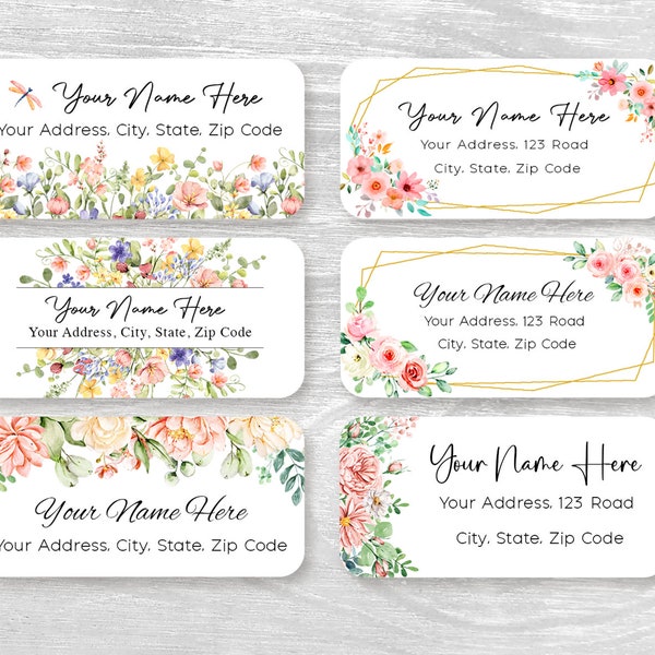 Set of 48 Personalized Elegant Classic Floral Flowers Wildflowers Wedding Spring Return Address Labels, Custom Stickers, housewarming gift