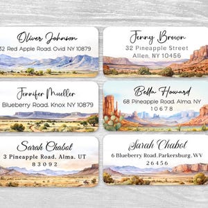 Set of 48 Personalized Returned Address Labels, Western America Mountain Desert Landscape Summer housewarming gift Wedding Custom Stickers
