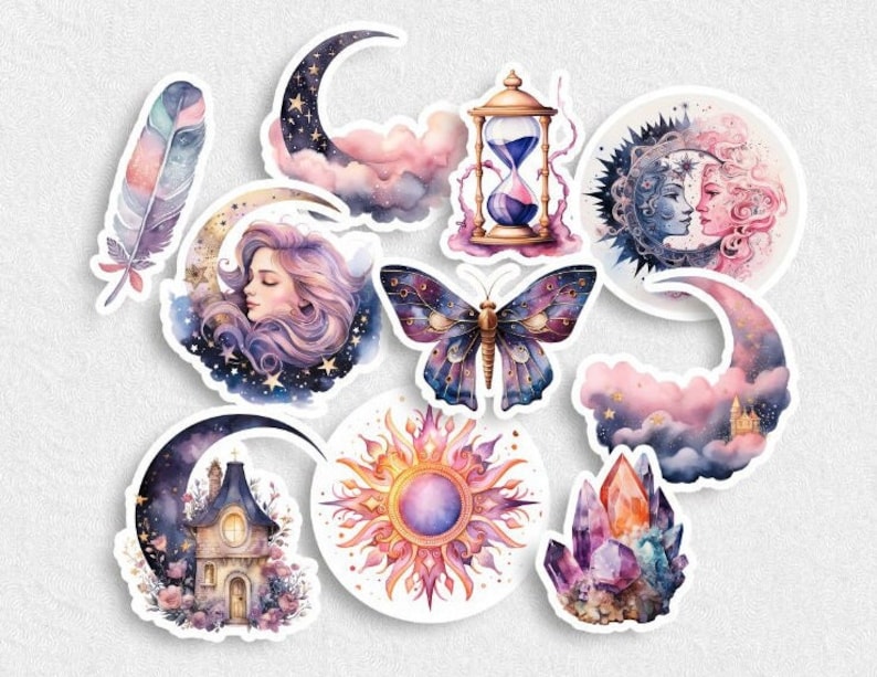 Celestial Stickers Set, Cosmic Galaxy Moon Stars Crystal Stickers ...