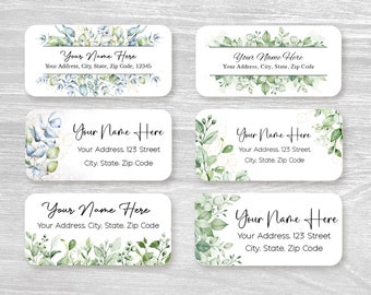 Set of 48 Personalized Elegant Classic Greenery Leaves Eucalyptus Wedding Spring housewarming gift Return Address Labels, Custom Stickers