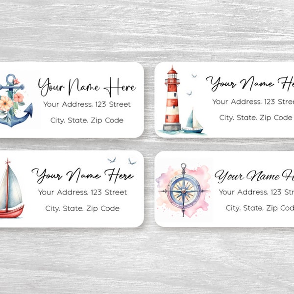 Set mit 48 personalisierten maritimen Sailor Anker Kompass Leuchtturm Boot Hochzeit Housewarming Geschenk Adressaufkleber, benutzerdefinierte Aufkleber